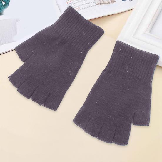 1 Pair Black Half Finger Gloves Women Men Woolen Yarn Knitting Gloves Solid Color Elastic Warm Riding Sport Workout Mittens