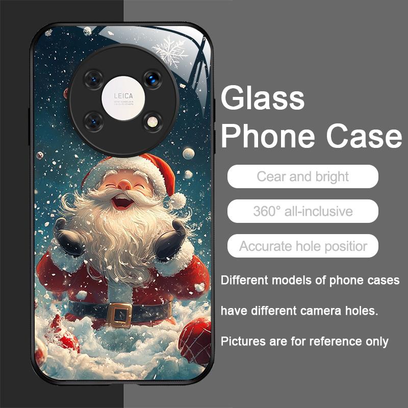 Sött Julenissmönster Härdat Glas Telefonfodral för Huawei Nova 13 12 SE 11 10 Pro Mate 40 30 P60 P50 P40 5G Skydd