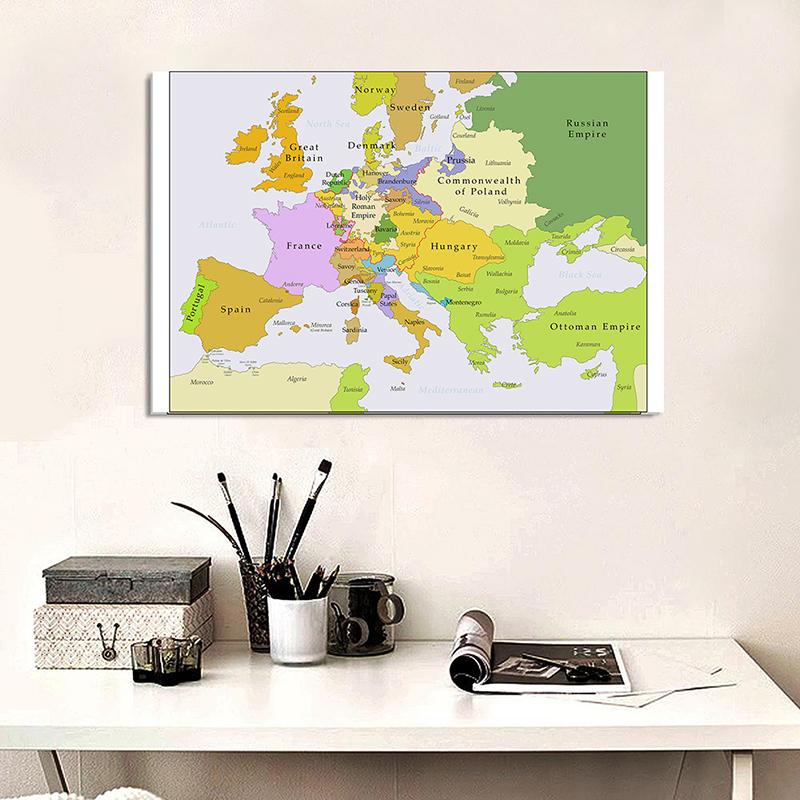 1700~1850 Mappa Vintage d'Europa Poster Storico per Studio Decorazione Murale, Mappa Politica Educativa del XVIII Secolo per Casa Aula Regalo di Geografia