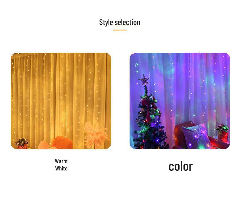 3x3m LED Curtain Colored Fairy Lights - Starry Waterfall Effect for Christmas