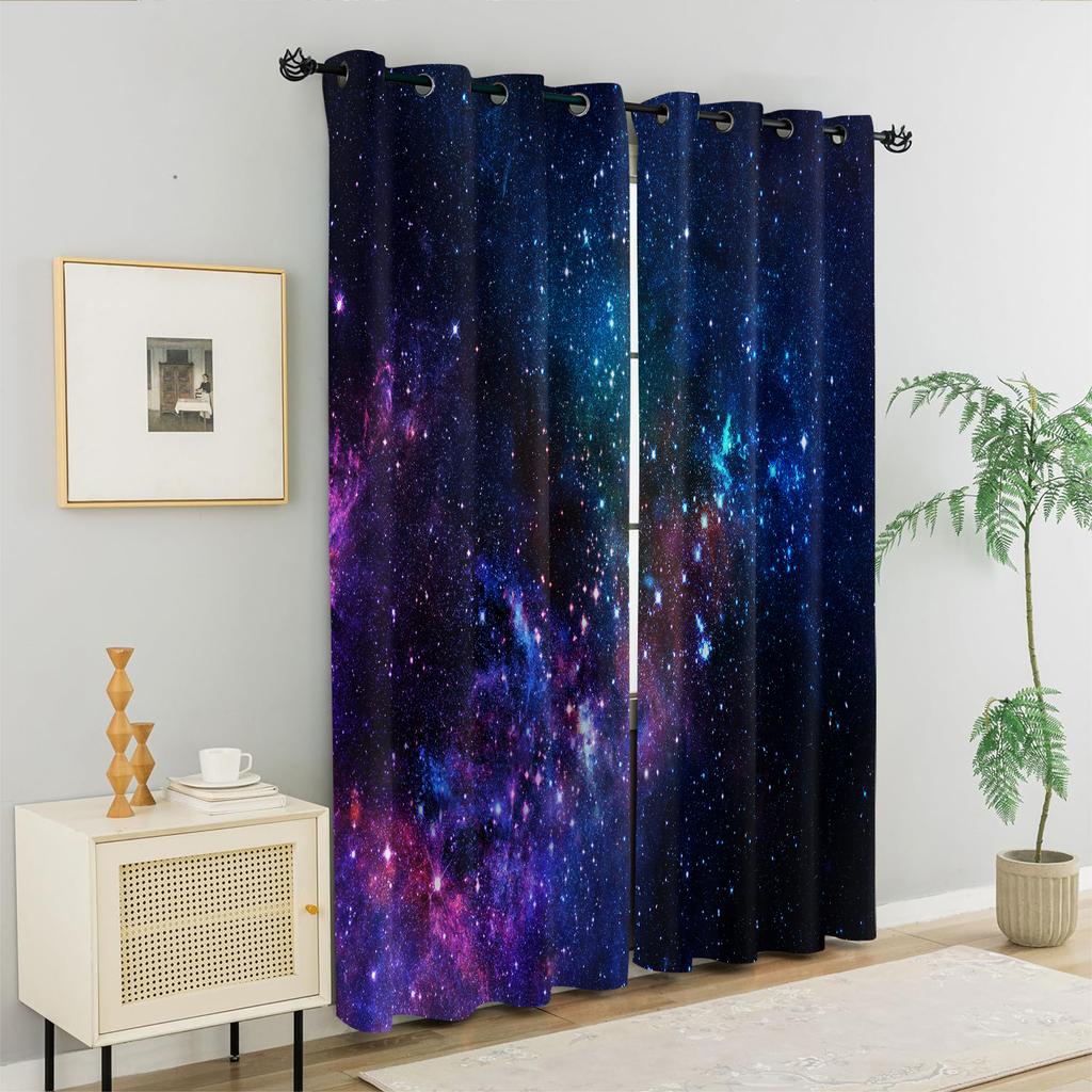 Galaxy Universe Curtains Cosmic Starry Sky Theme Window Curtain Living Room Space Exploration Darkening Drapes Made Of Polyester Decor