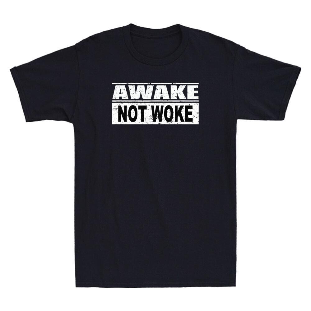 Free Speech Awake Not Woke Funny Political Censorship Quote Saying Men's T-Shirt