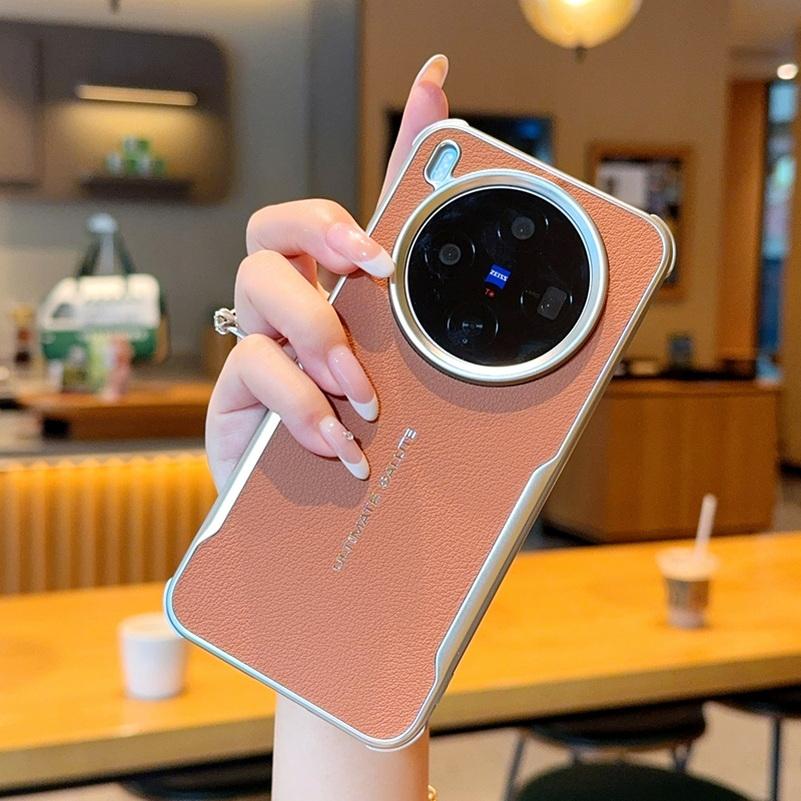 

Plain Leather Magnetic Silver Bezel Lens to Heighten Case For VIVO X300 Pro x300 X200 Ultra X200s x200 pro mini Protect Cover vivo X300 Pro