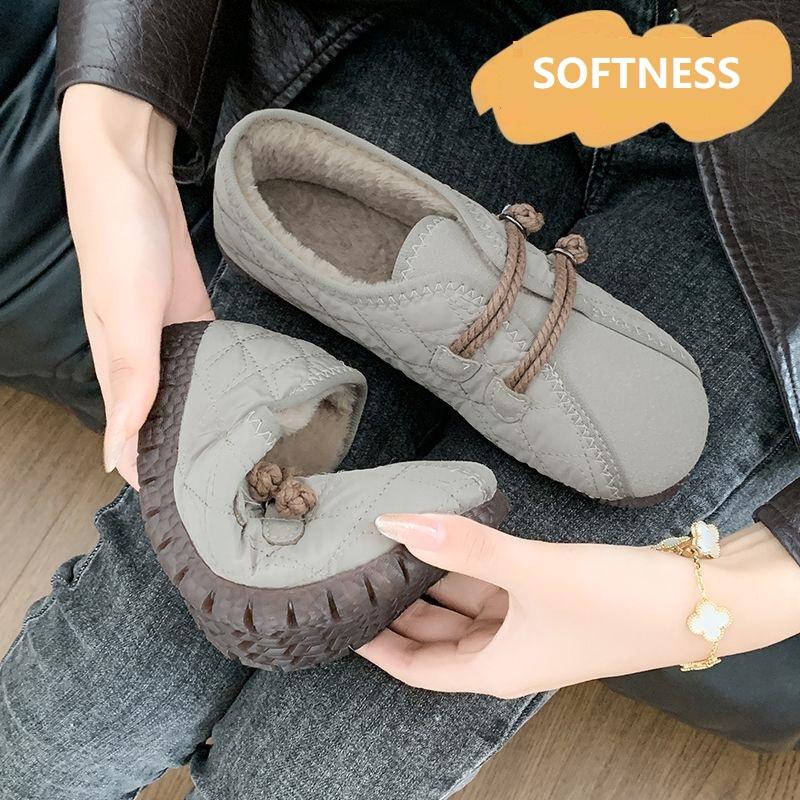 Fashion New winter plush flats women's warm slip on shoes grandma casual walking loafer leatherette flats elderly woman granny moccasin