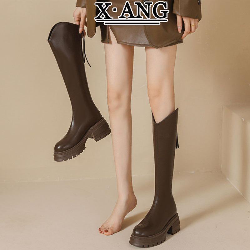 

Модные детские ботинки, но ботфорты до колена, новые осенне-зимние, на толстом каблуке, на толстой подошве, увеличивающие рост, рыцарские ботинки 40