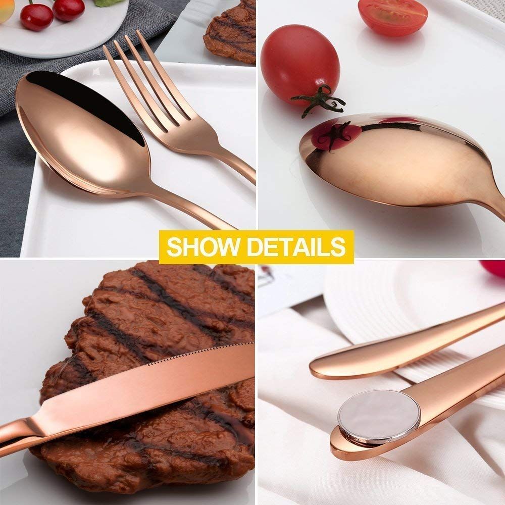 Mirror Finish Rose Gold Plated Stainless Steel Flatware Set Copper Silverware Set Rose Gold Spoon