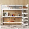Hochbett, 90 x 200, Kinderhochbett mit Staufächern und Schreibtisch darunter, Ohne Matratze, Weiß