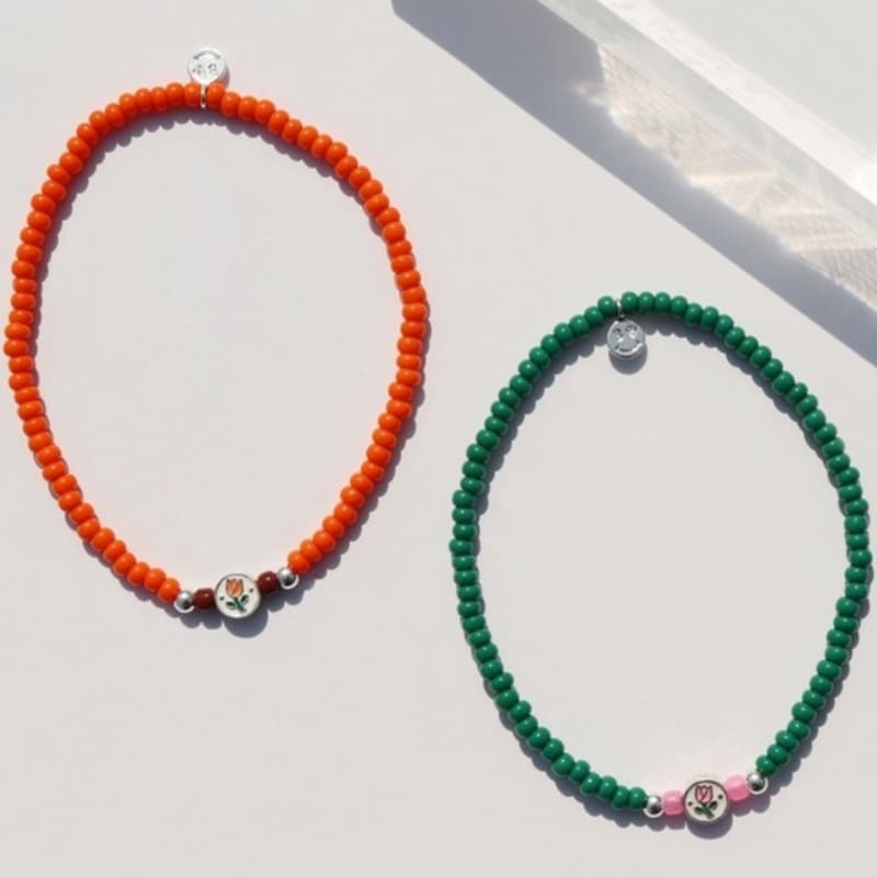 BONBEAU Ever Tulip Silver Charm Beads Bracelet Tulip Flower Silver Charm Color Bead Bracelet