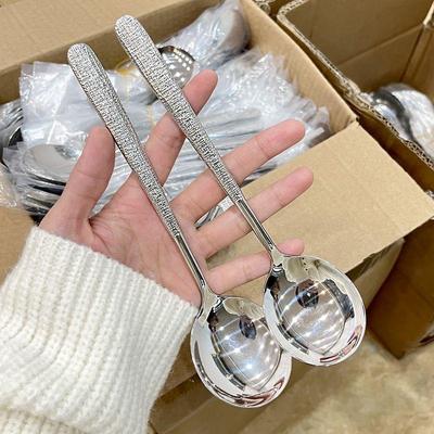 Stainless Steel Hammered Long-Handle Spoon, Stylish Western Cuisine Soup & Teaspoon for Adults