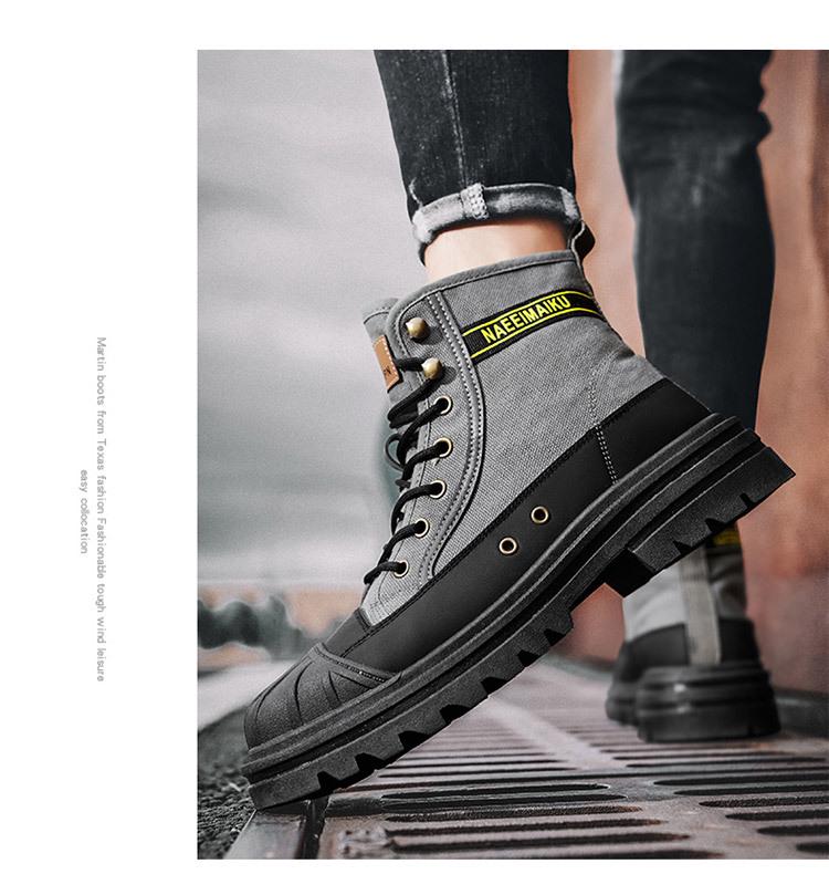 Martin Men's High-Top Canvas Boots: Spring, Thick-Soled Casual Workwear Motorcycle Shoes