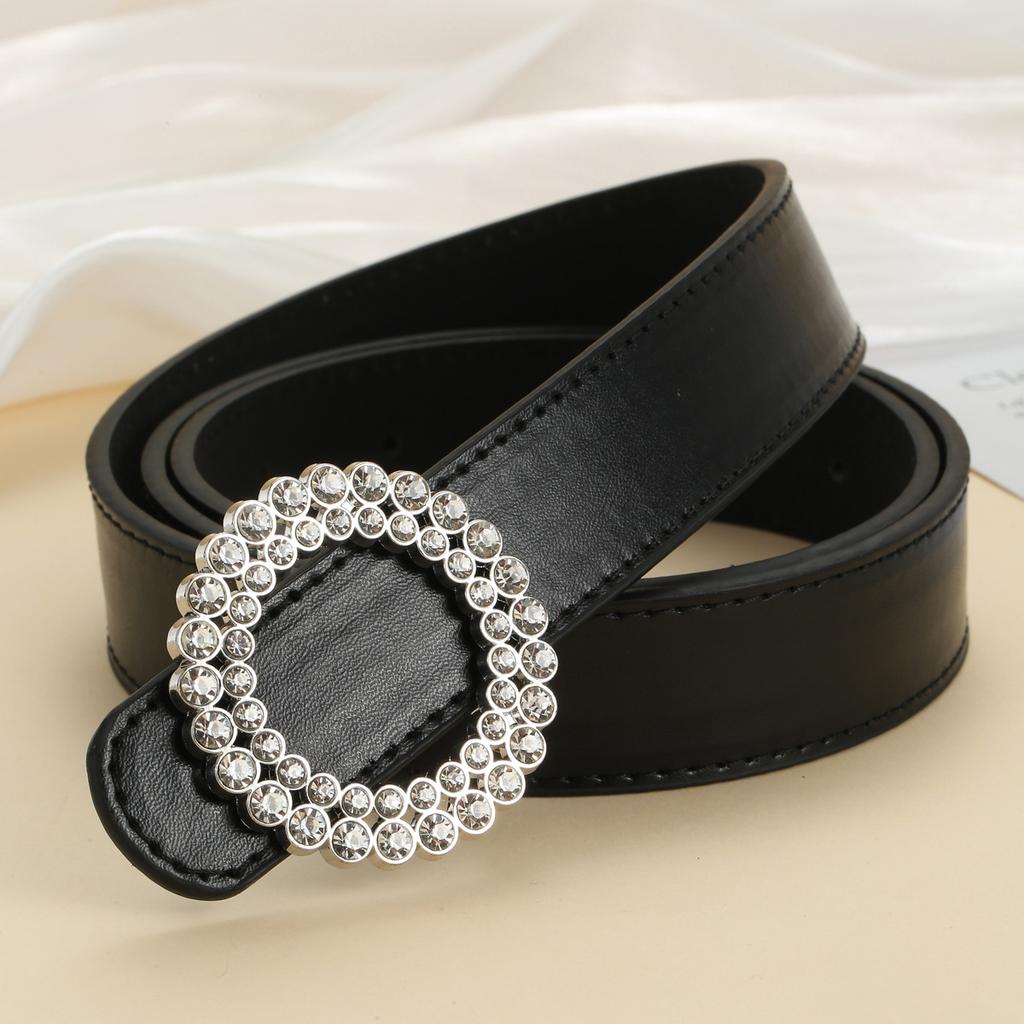 Ladies Belt Double Ring Double Diamond Round Button Head Belt