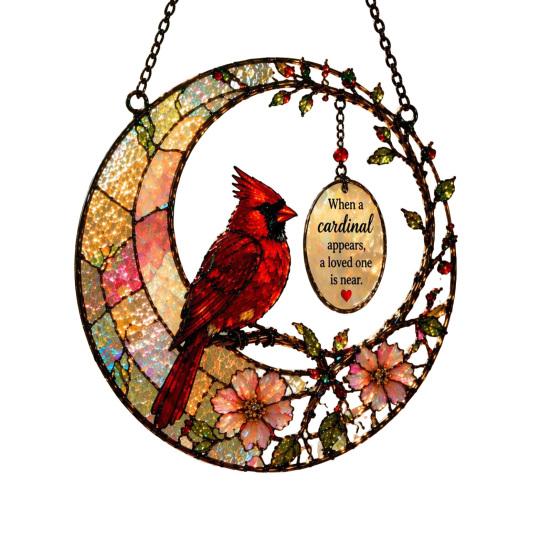 

Yousheng Red Bird Memorial Suncatcher Stained Glass Style Bird on Branch Window Hanging Decor Gift for Loss of Loved A