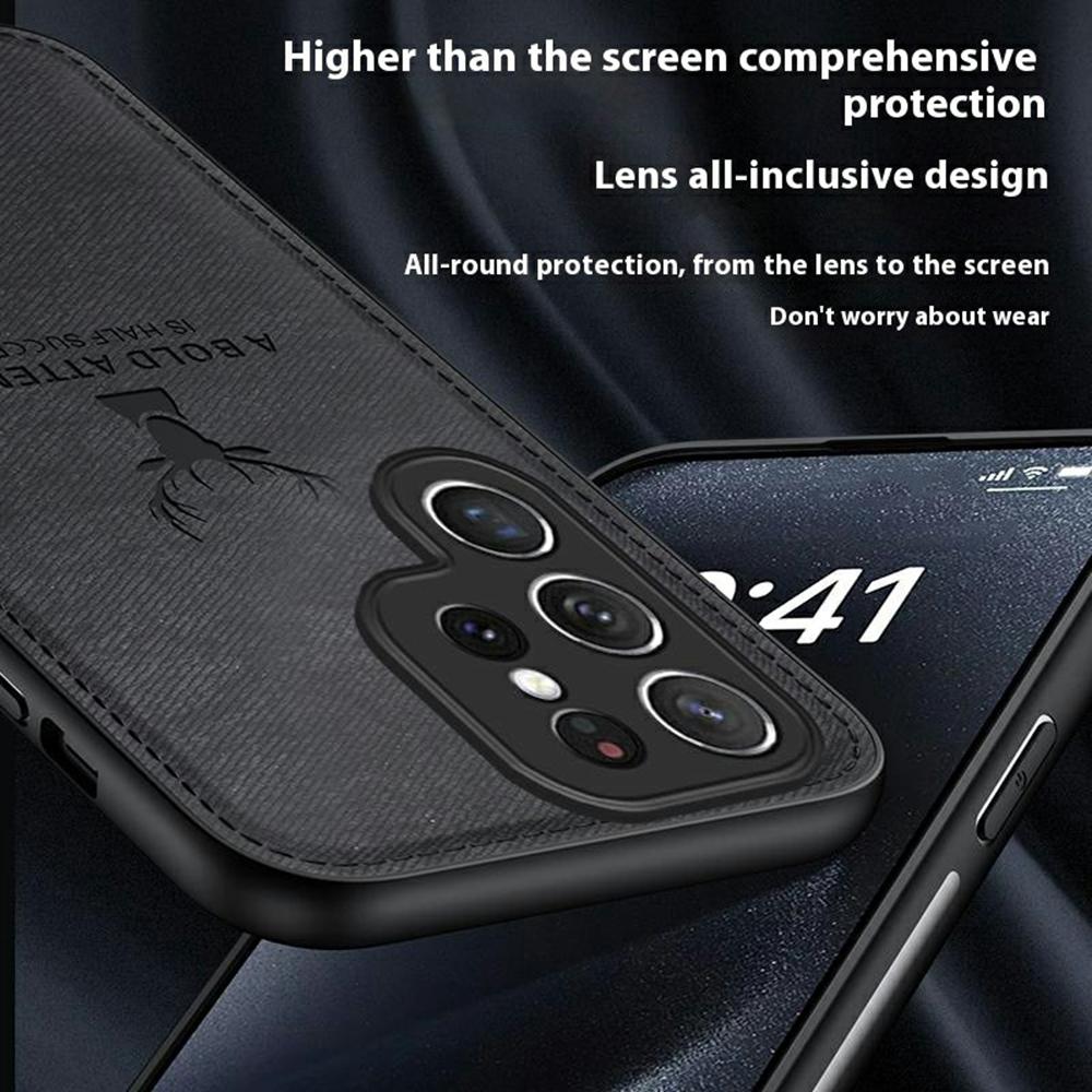 For Samsung Galaxy S25 Ultra Case Deer Pattern Cloth Texture PU Leather Hybrid Phone Cover