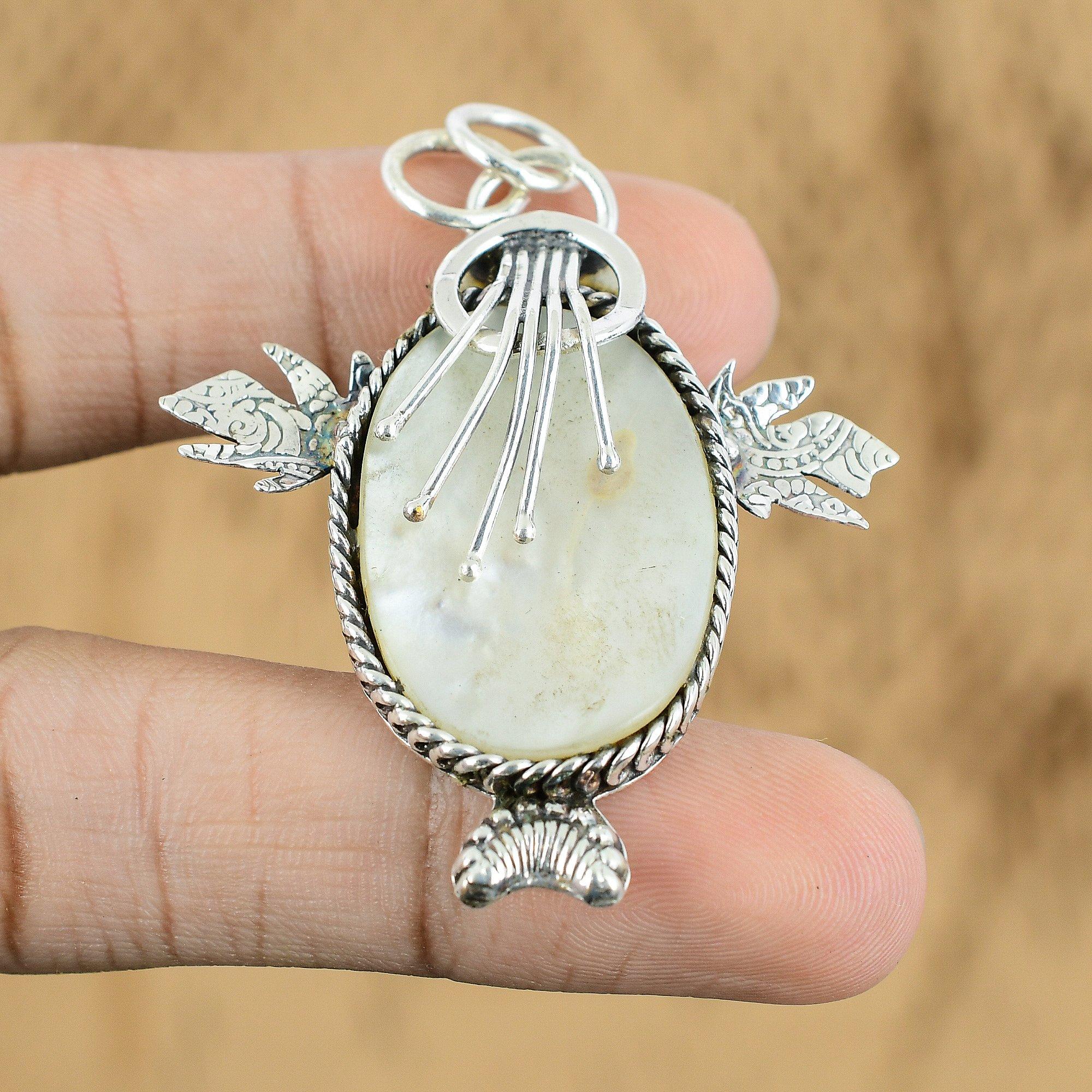 

Natural Mother Of Pearl Wife Unique June Birth Boho Pendant Jewelry 925 Silver