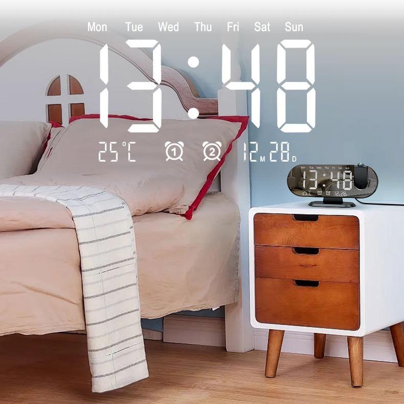 Multifunctional RGB Radio Projection Clock Creative LED Alarm Clock Temperature and Humidity Digital Projection Clock Mirror Electronic Clock