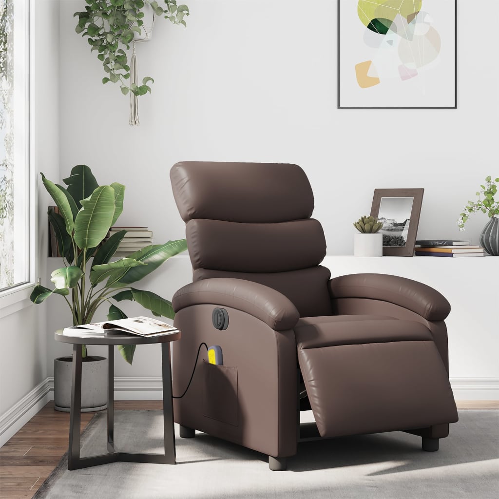 Electric Massage Chair Brown Faux Leather