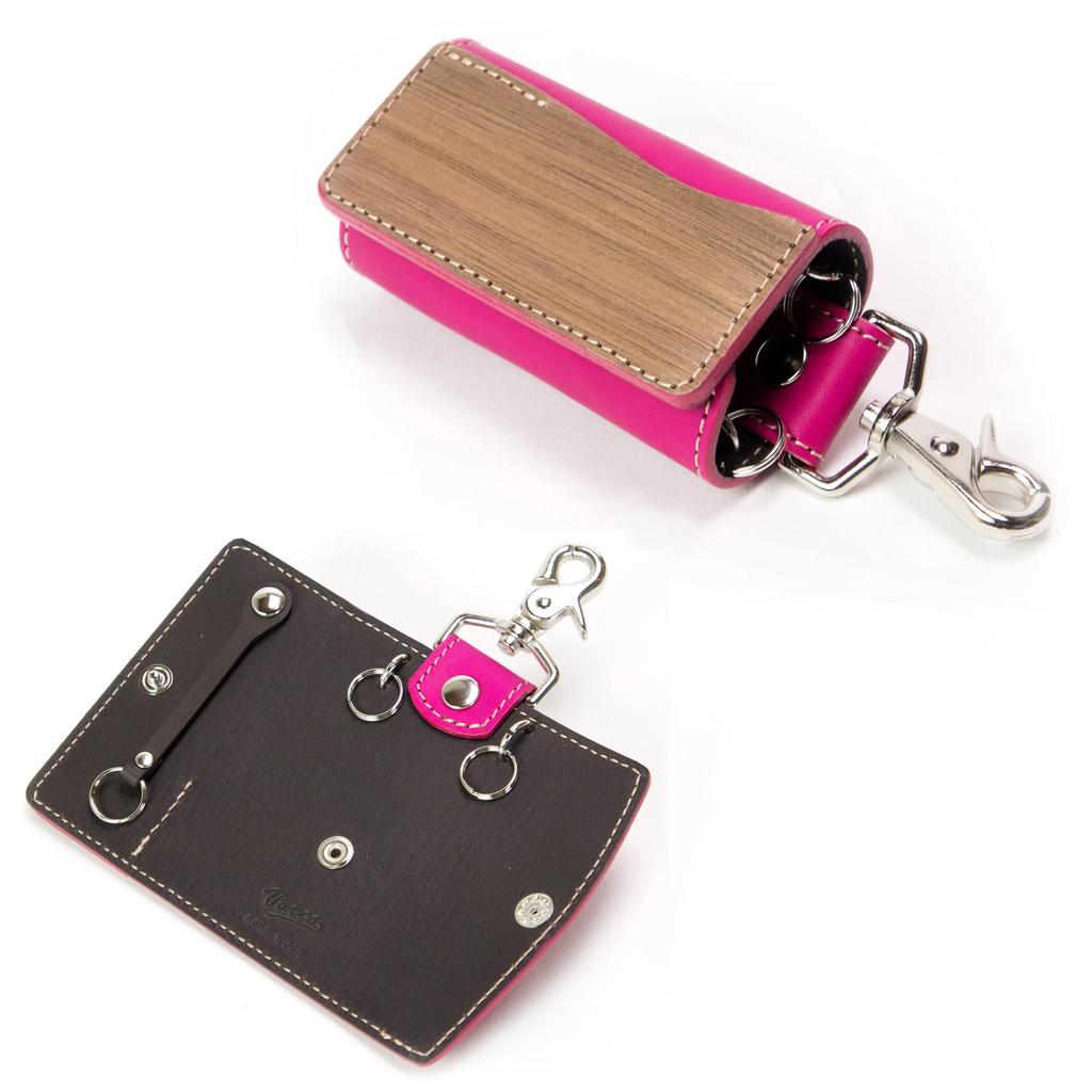 VARCO REAL WOOD Key Cover SK Key Case, Key Cover, Keyless Smart Key, Men's and Women's, Genuine Leather, Natural Wood, Made in Japan (Pink)