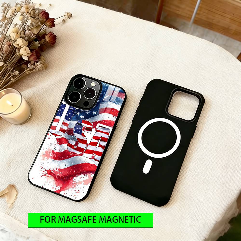 Artistic American Flag Phone Case For iPhone17,16,15,14,13,12,11 Plus,Pro Magnetic For Magsafe Wireless Charging