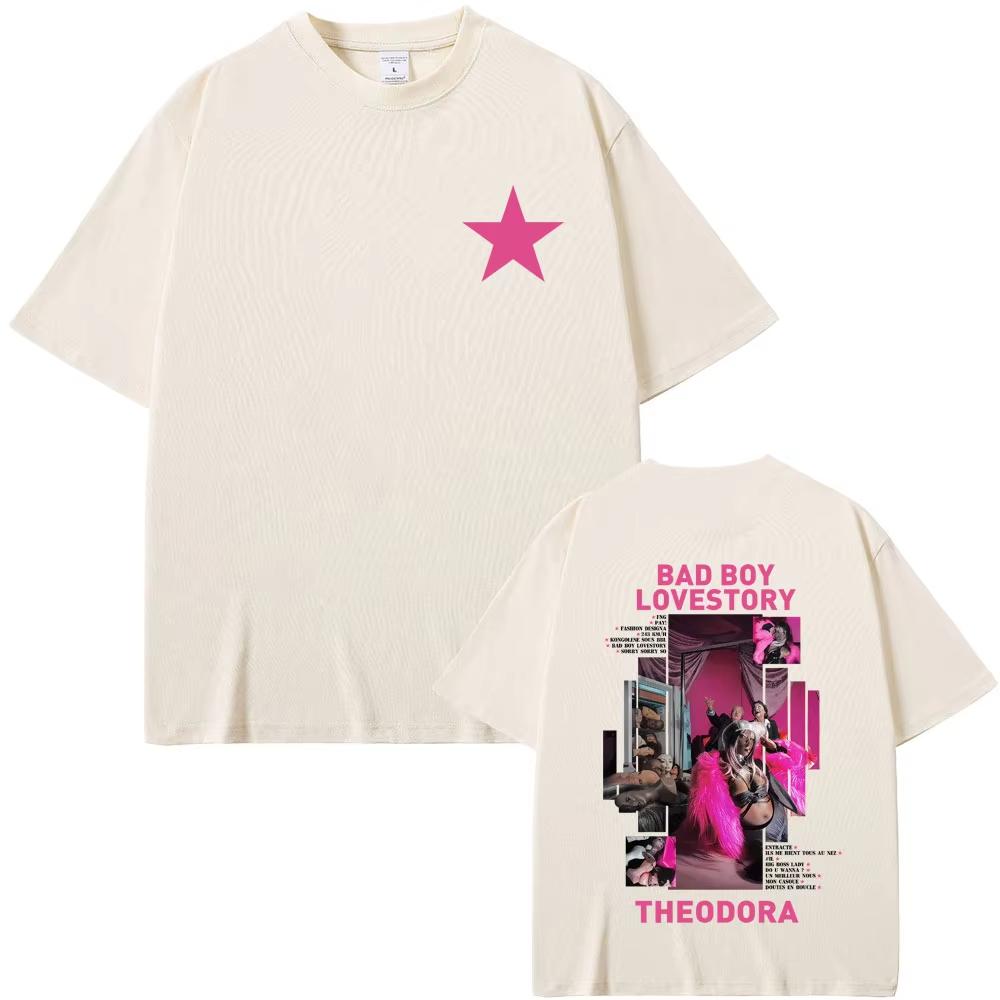 Rapper Theodora Mega Bbl Bad Boy Lovestory Grafik T-Shirt Herren Damen Popmusik T-Shirt Männlich Lässig Baumwolle T-Shirt