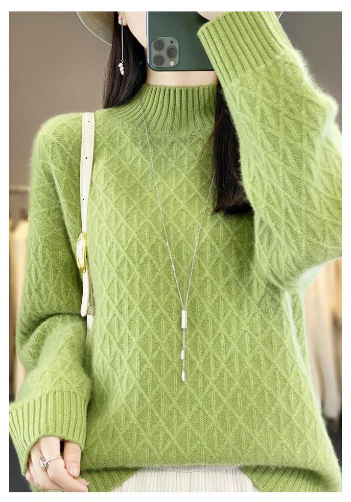Women's Thick Knit Half-High Collar Sweater - 2024 New Autumn/Winter Collection, Versatile and Loose Fit Wool Sweater
