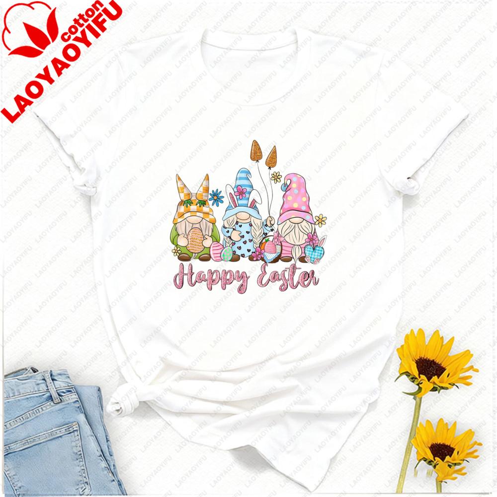 Happy Easter Gnomes with Bunny Ears Eggs TShirt Cotton Unisex Crewneck Perfect for Spring Easter Egg Hunts Family Outfits