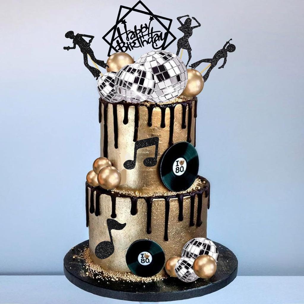 Disco Ball Music Dancing Themed Cake Cupcake Decorations with Mirror Balls for 70s 80s 90s Birthday Fever Wedding Party Supplies
