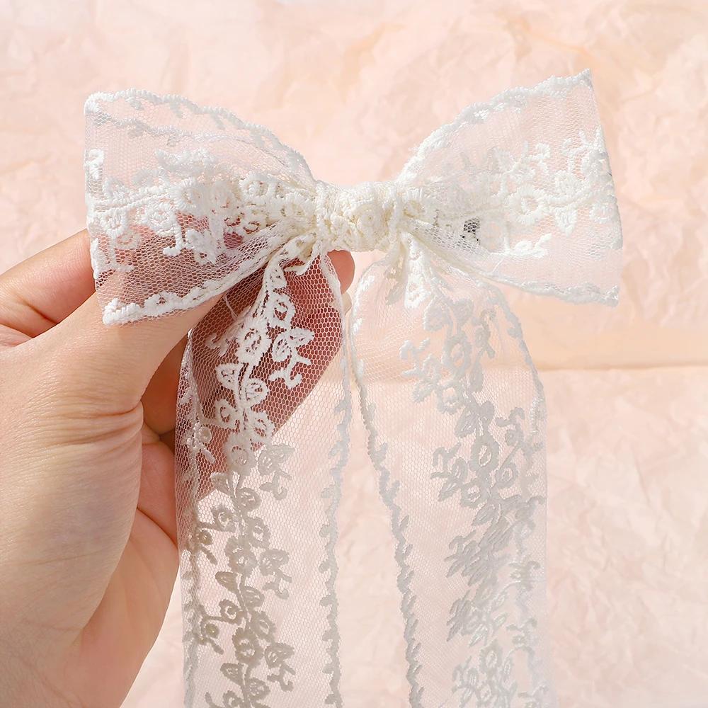 1 szt. 8-calowe białe długie frędzle kokardy spinki do włosów pusta koronka eleganckie damskie spinki do włosów dziewczęce urocze nakrycie głowy akcesoria do włosów prezenty