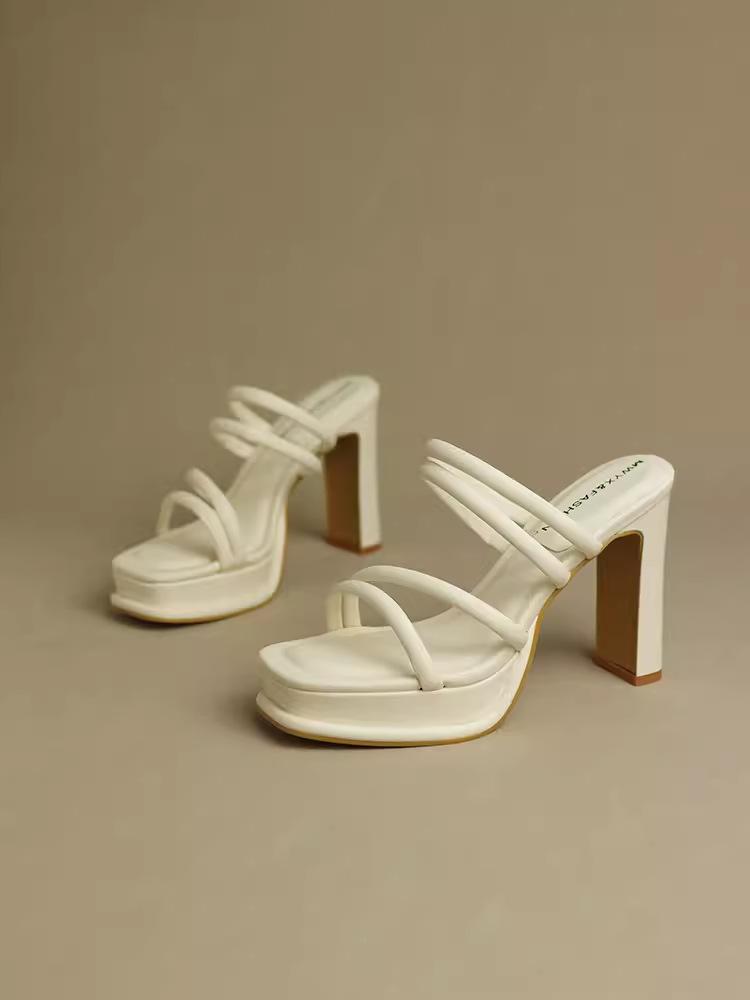 

Black high heels for women are not tired to wear outside the feet 2025 summer new Muller shoes small platform sandals 10cm 39