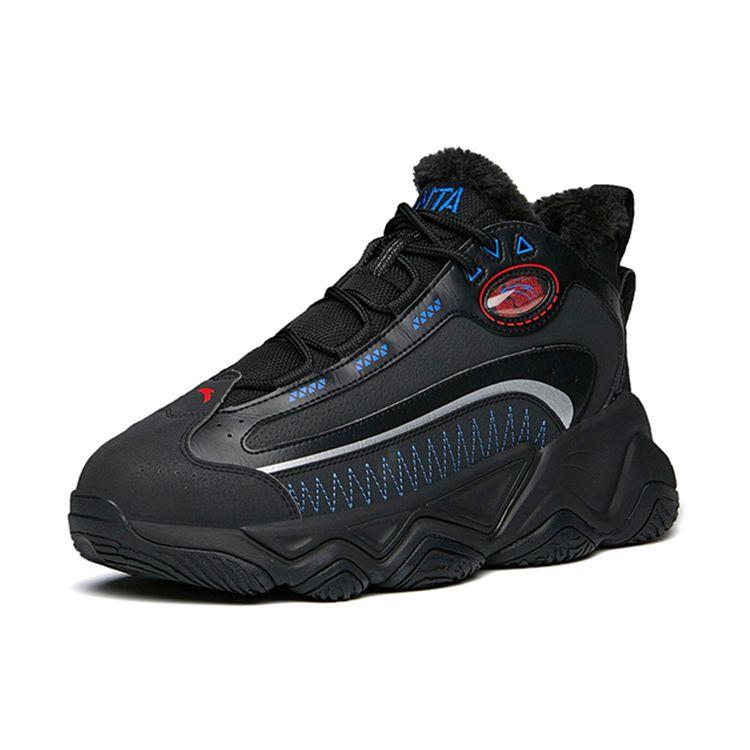 Anta Lifestyle Series Fleece Lined Shock Absorbing Wear Resistant High Top Casual Shoes Men Casual Shoes Black Blue Red 912148990-3