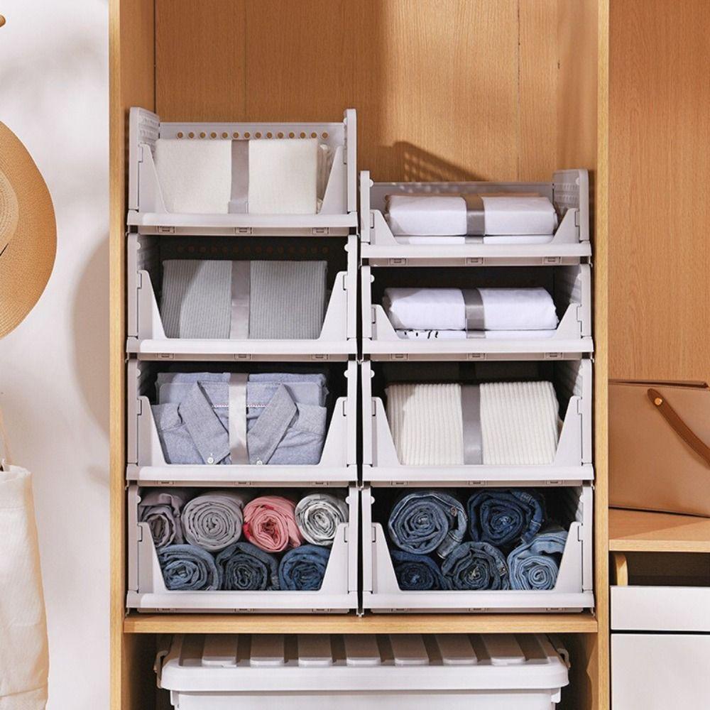 Plastic Clothes Sorting Rack Stackable Storage Baskets Saving Space Wardrobe Storage Box  Kitchen