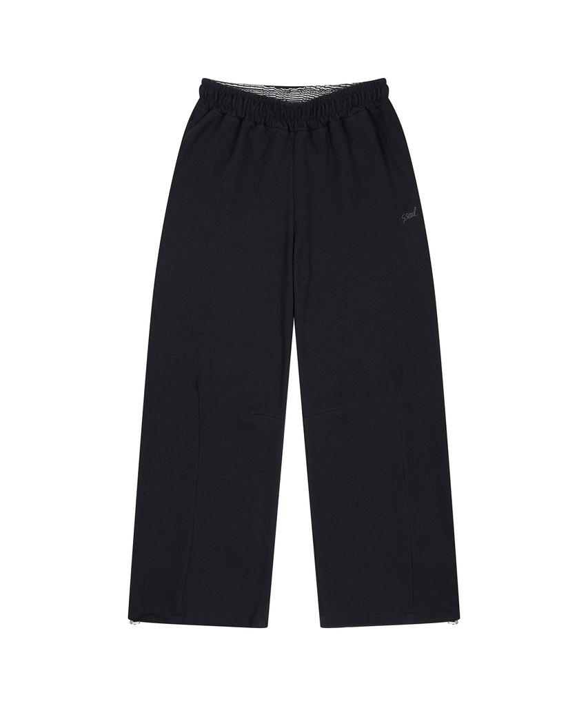Seul Folded Waist Waffle Curved Tab Pants_Navy