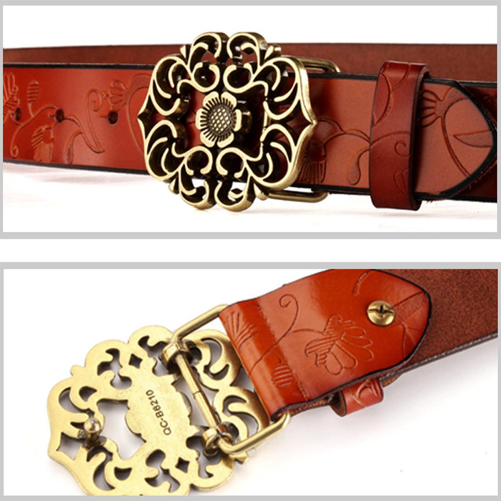 Leather Flower Buckle Belt For Jeans Adjustable Length Premium PU Delicate And Exquisite