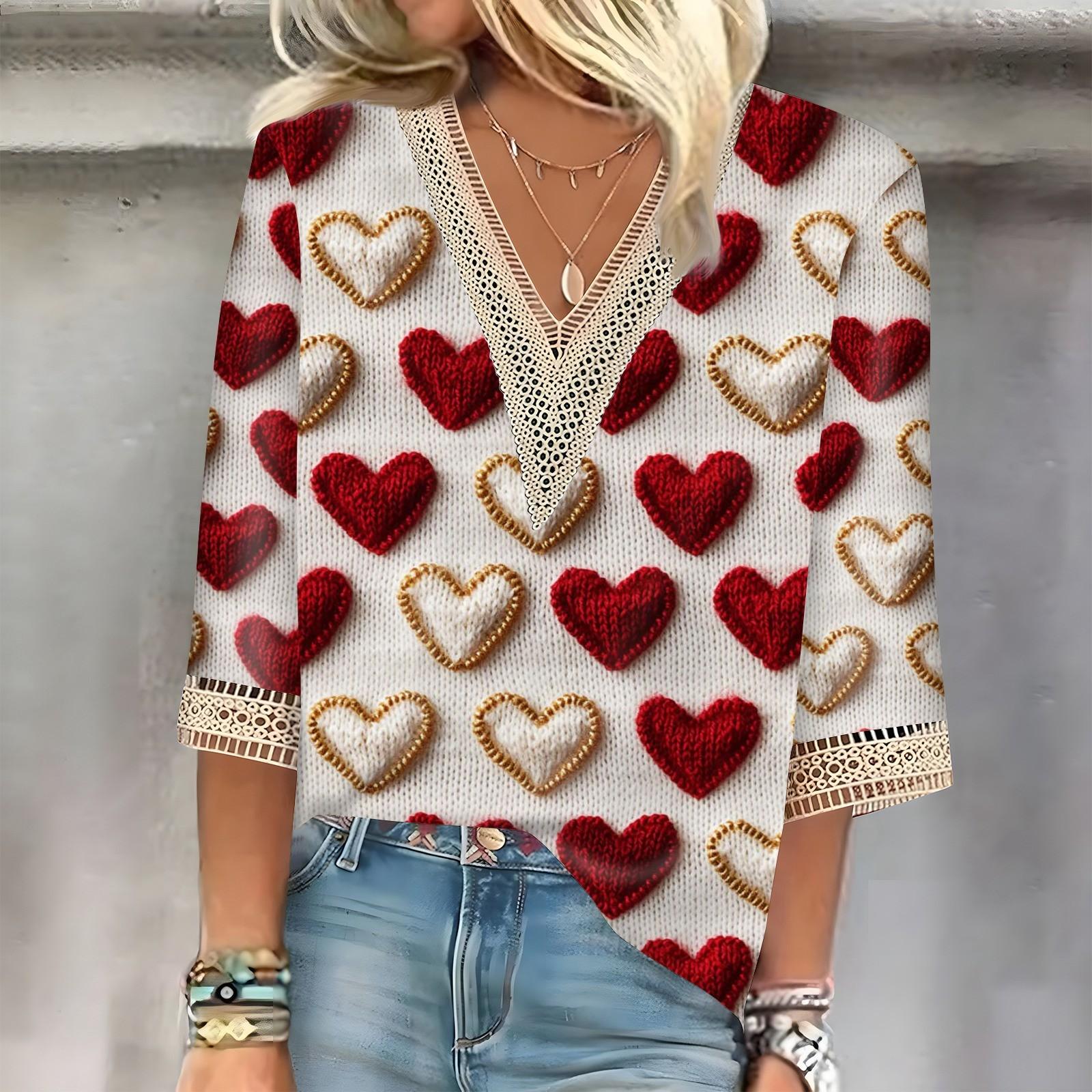 

Женский топ с рукавом три четверти, кружевной, с 3D-принтом ко Дню святого Валентина XXXL белый