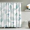 Blue Green Leaves Shower Curtain Waterproof Decorative Bath Room Plastic Hook Ring Set Home Decoration (60X72In)