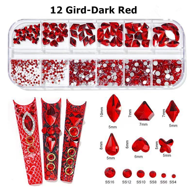 

Коробка из 12 лент, разноцветные стразы разных размеров с плоской задней частью, кристаллы и бриллианты, 3D блестящие украшения для ногтей, роскошные украшения