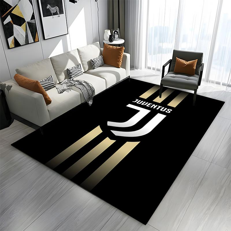 Juventus Logo on Black Background Patterned carpet a non slip rug suitable for all seasons and any setting, gift