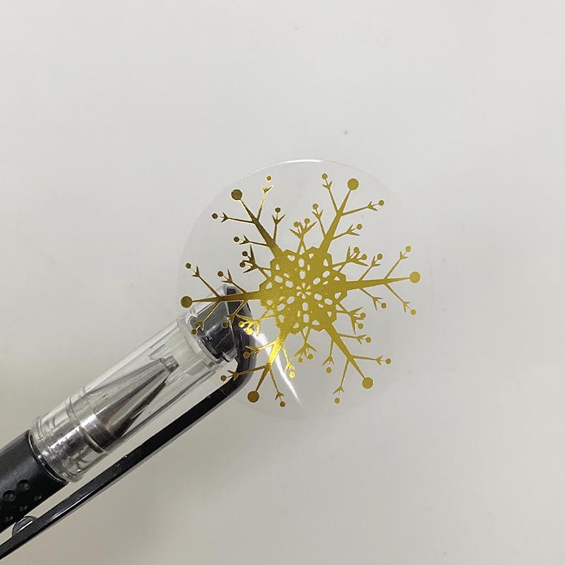 Christmas Gold Hot Stamping Transparent Round Self-Adhesive Stickers for Gift Packaging