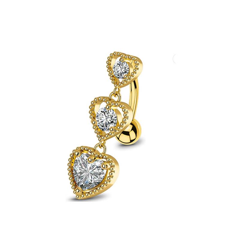 Upside Down Peach Heart Teardrop Zircon Belly Button Ring, 316 Stainless Steel Navel Jewelry