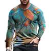 European and American Fashion Gradient Printed Casual Long Sleeved T-shirt O Neck Oversized Pullovers Tees Tops Men's Clothing