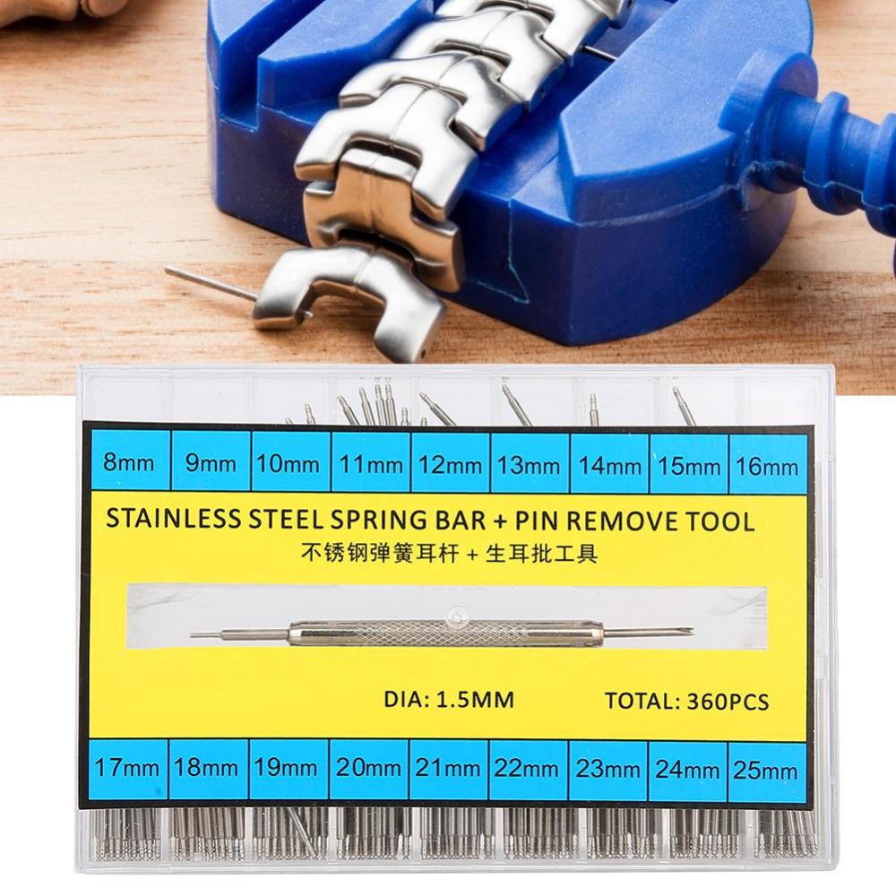 360Pcs Stainless Steel Watch Band Spring Bars Silver Watch Strap Link Remover Watch Repair
