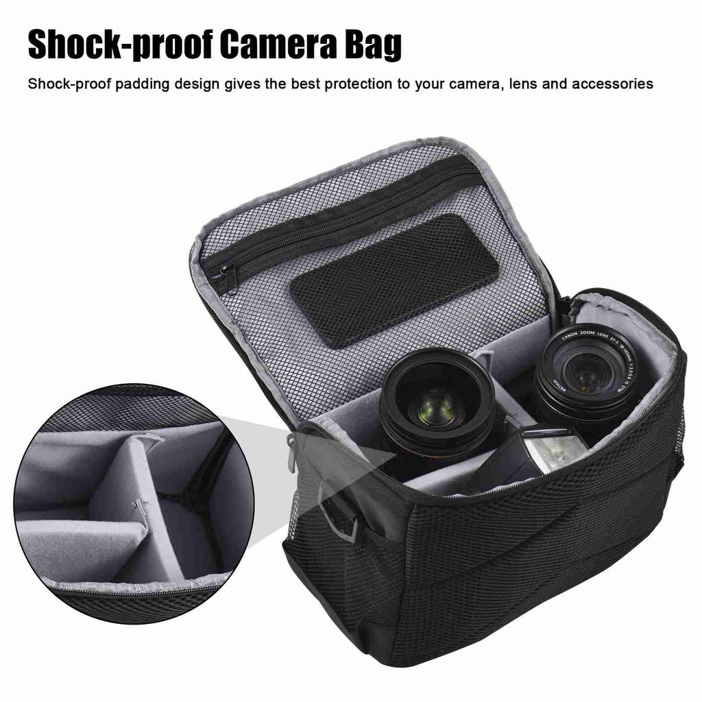 Camera Bag Water Resistant Shockproof Photography DSLR Camera Shoulder Bag with Shoulder Strap Black