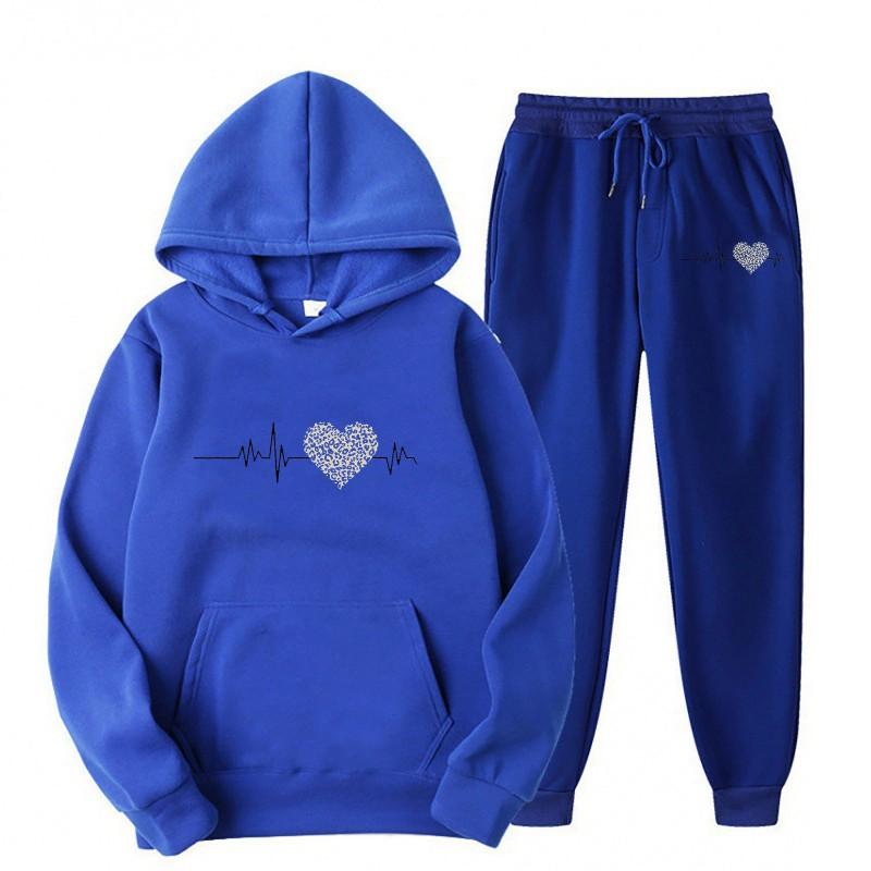 Womens Casual Hooded Sweatshirt Set Loose Fit College Style Printed Long Sleeve Top Drawstring Pants