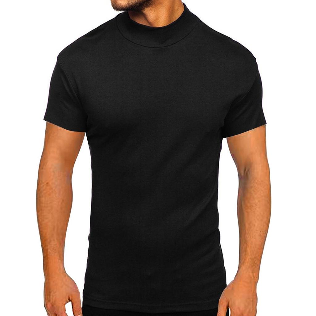 European and American Men's Thick Warm Long-Sleeve Cotton T-Shirt with Half-High Collar
