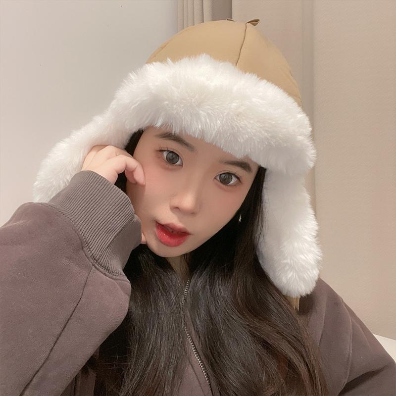 Retro Thickened Ear Protective Hat Windproof Plush Cycling Hat Korean Style Big Head Circumference Women Hat Ladies