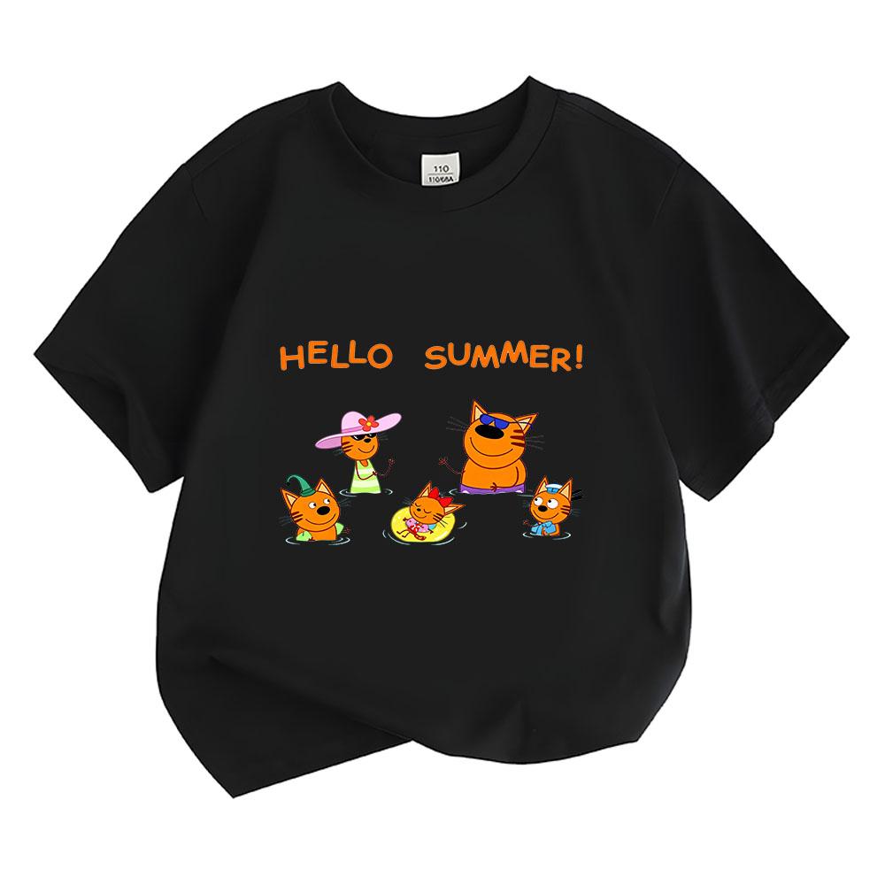 

100% Cotton Kid-e-cats Children s T-Shirt Cartoon Print Kids Tees Cute Casual Tops Soft O-Neck Toddler Short Sleeve Summer Wear 100 чёрный