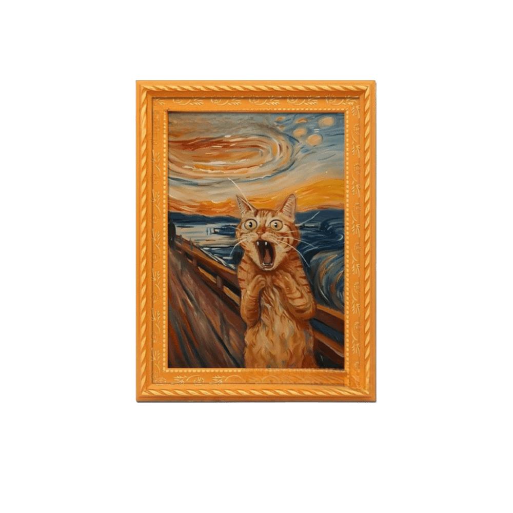 Kattmönster Träram Kylskåpsmagneter Oljemålning Stil Svart Katt Kylskåpsmagneter