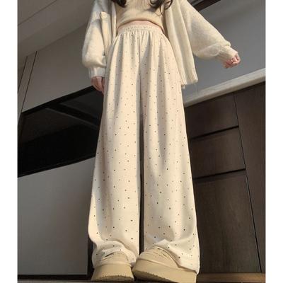 Polka Dot Glutinous Rice Pants for Women In Spring and Autumn New Loose Lazy Style Casual Pants To Make Them Look Slim Wide-leg Long Trousers