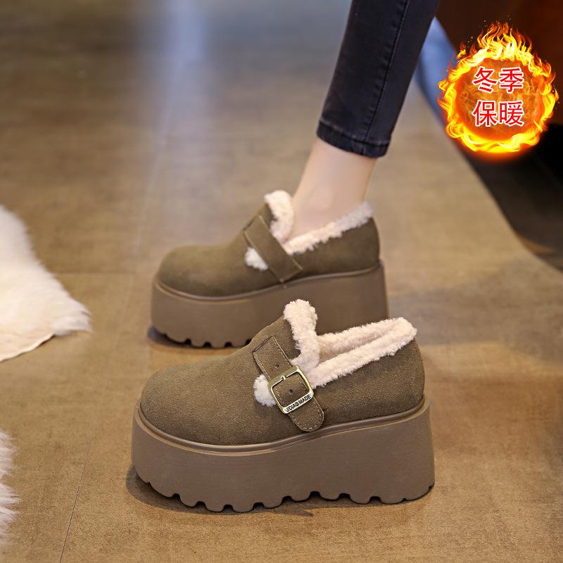 Small size thick-soled velvet Boken shoes increase the height of autumn and winter cotton shoes 22 new high-heeled snow boots