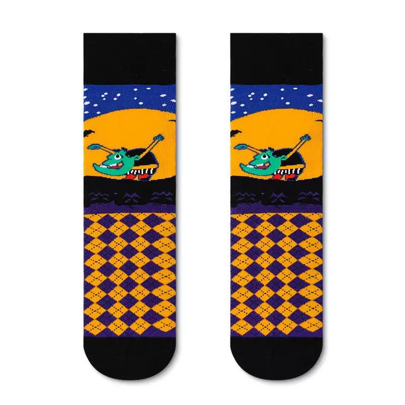 Unisex A/B Style Asymmetrical Cartoon Mid-Calf Cotton Socks