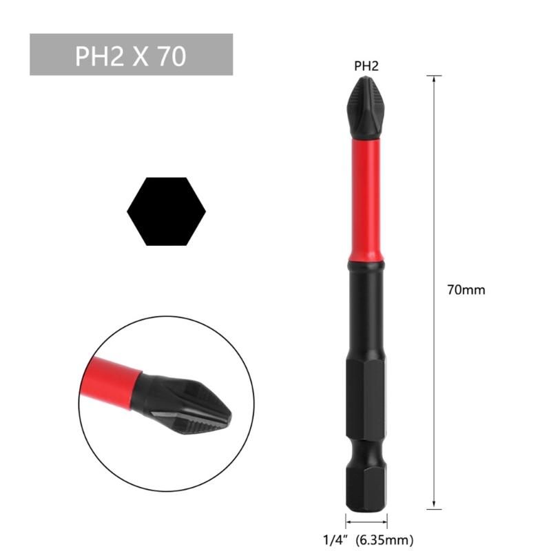 3Pieces Special Magnetic Cross Screwdriver Bit 1/4 Inch Hex Shank PH2 50mm 70mm 90mm For Electrician Power Tool